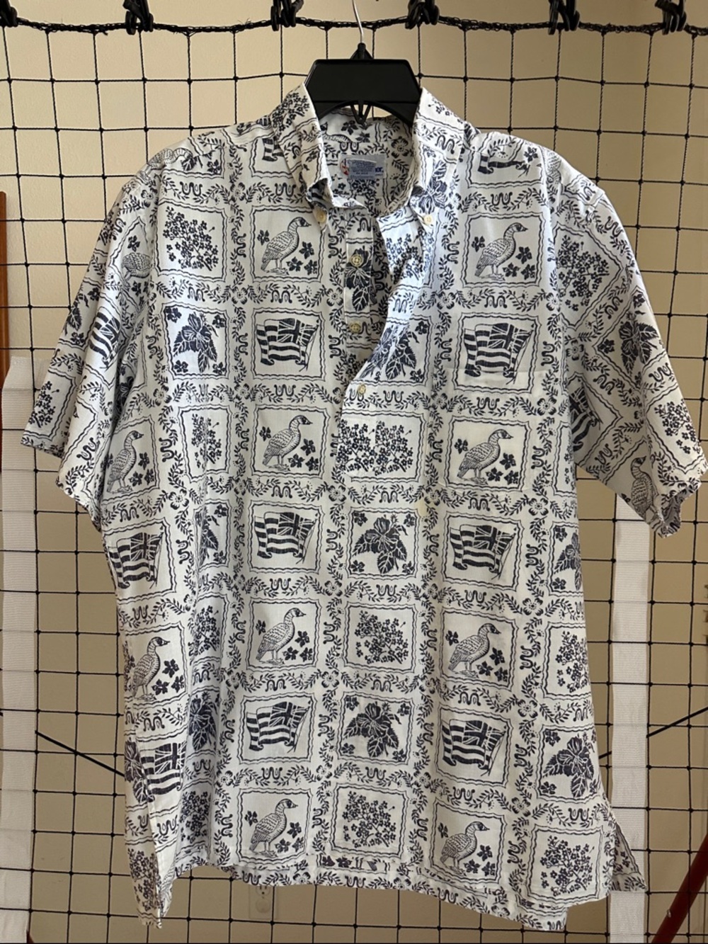Reyn Spooner Men's Short-Sleeve Printed Button-Up Shirt - White & Navy